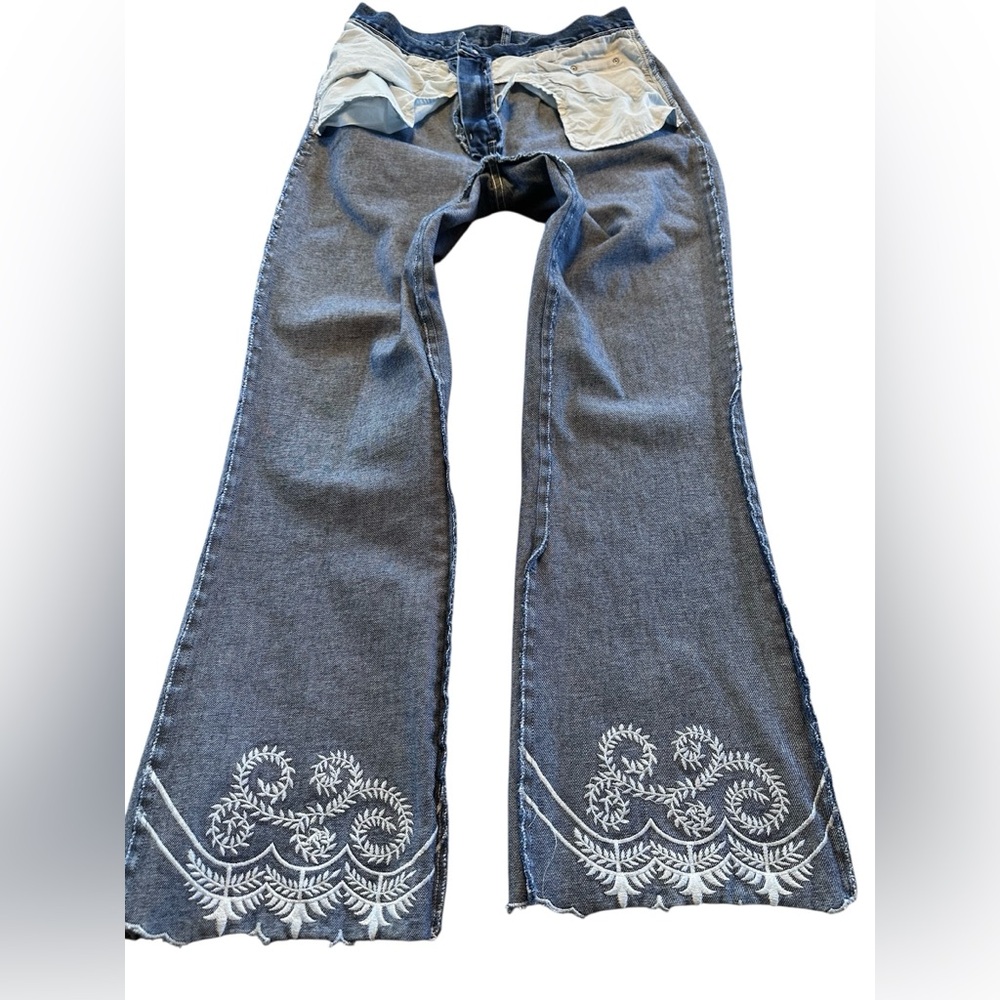 REVOLT Y2K Boho Embroidered Hem Wide Leg Jeans High Rise 32x30 Size 14 Hippie - Picture 13 of 14